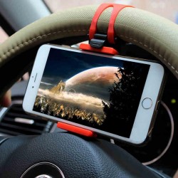 Support Voiture Volant pour Smartphone Reglable Universel 360 Rotatif Noir/Rouge