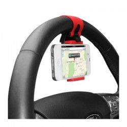Support Voiture Volant pour Smartphone Reglable Universel 360 Rotatif Noir/Rouge