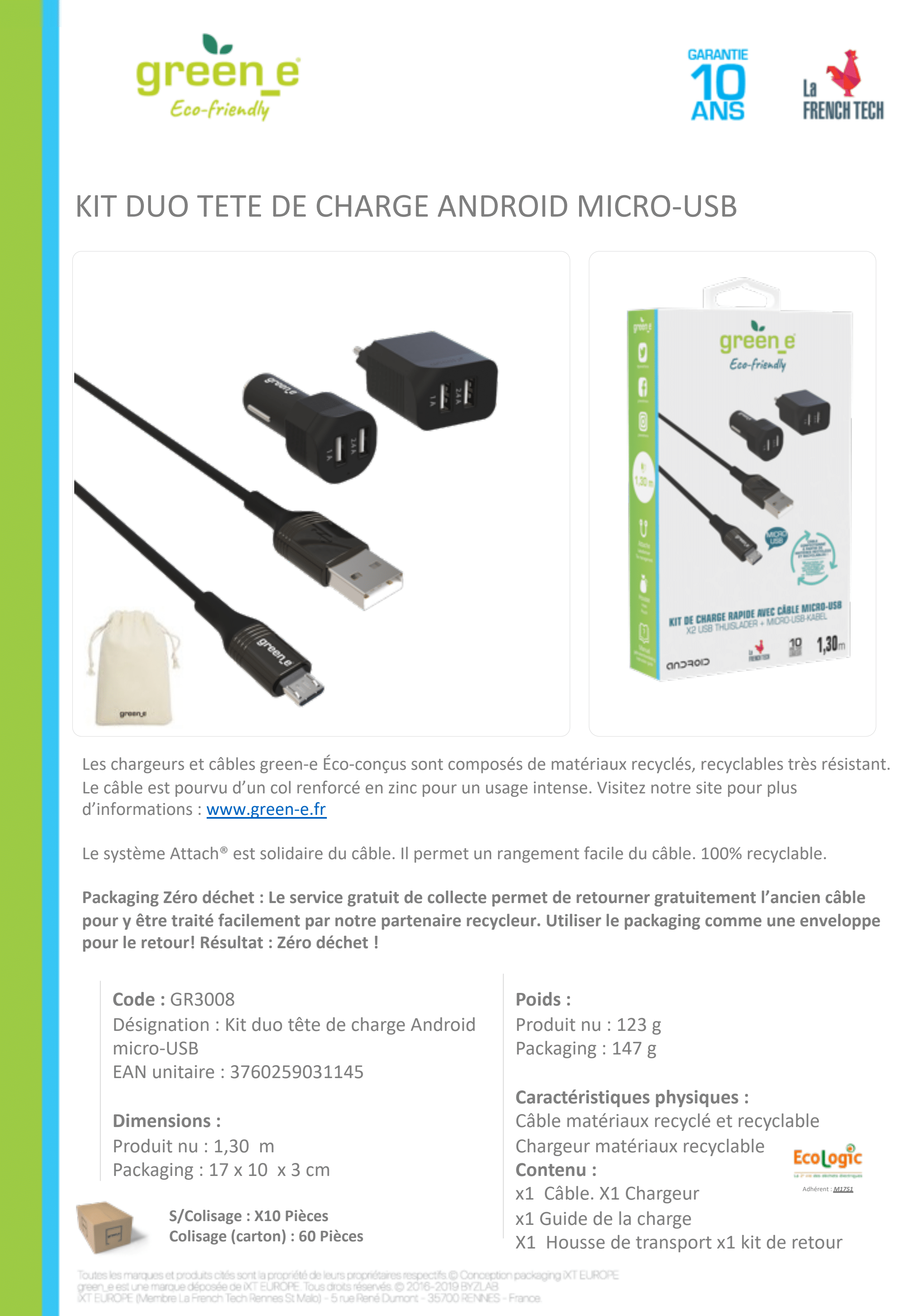 Chargeur USB C GREEN_E Cable Ecoconçu USBC USBC 1,2m BLANC Boulanger