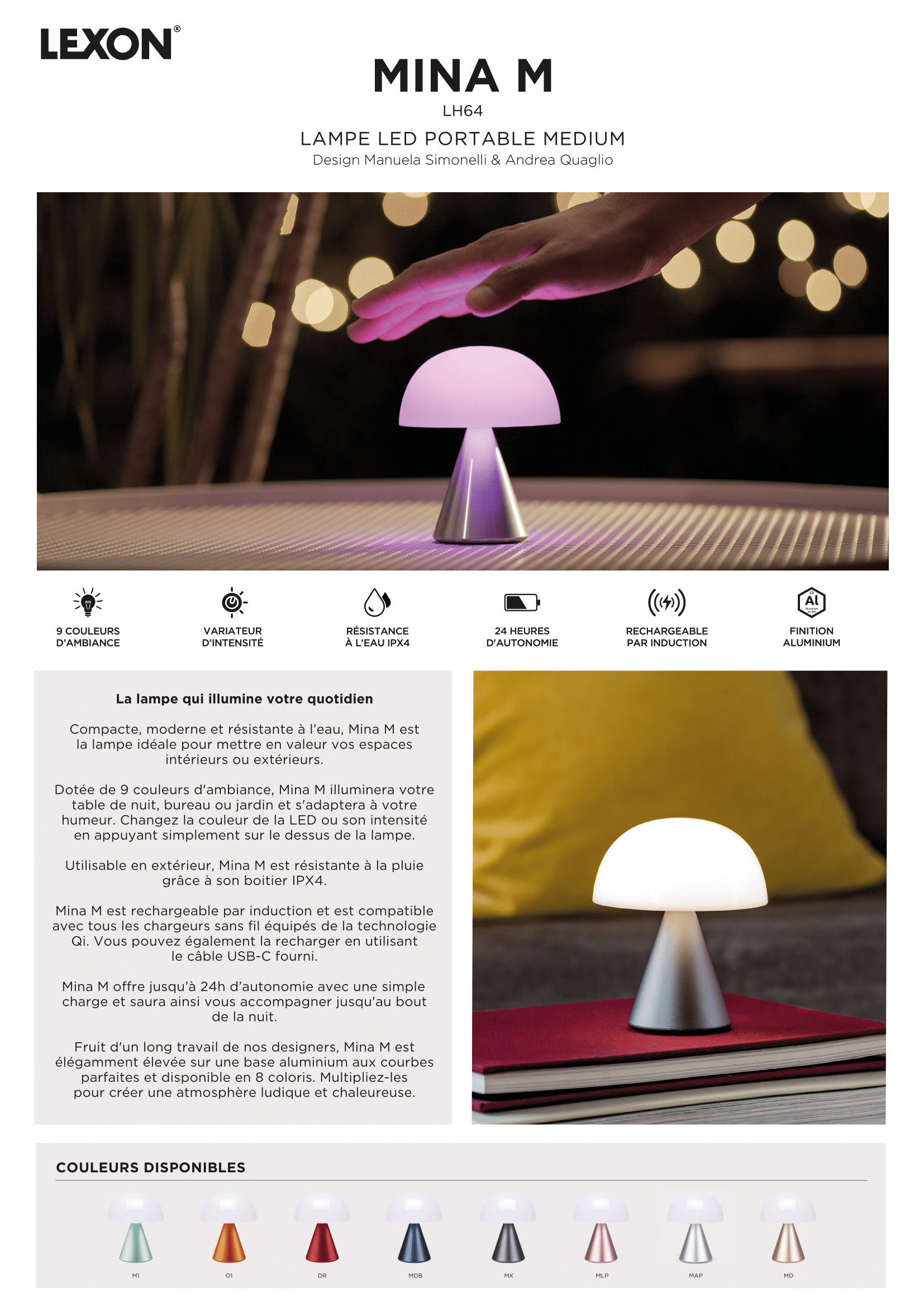 Lampe LED Portable Lexon Mina L - Rouge Foncé - Neuve Sous Blister
